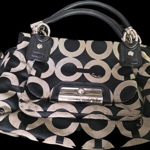 Coach Black and Tan Signature Shoulder Bag